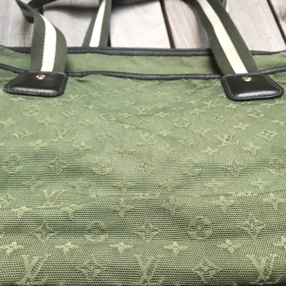 LOUIS VUITTON Green Canvas Leather Cabas Kate Bag - Picture 13 of 16